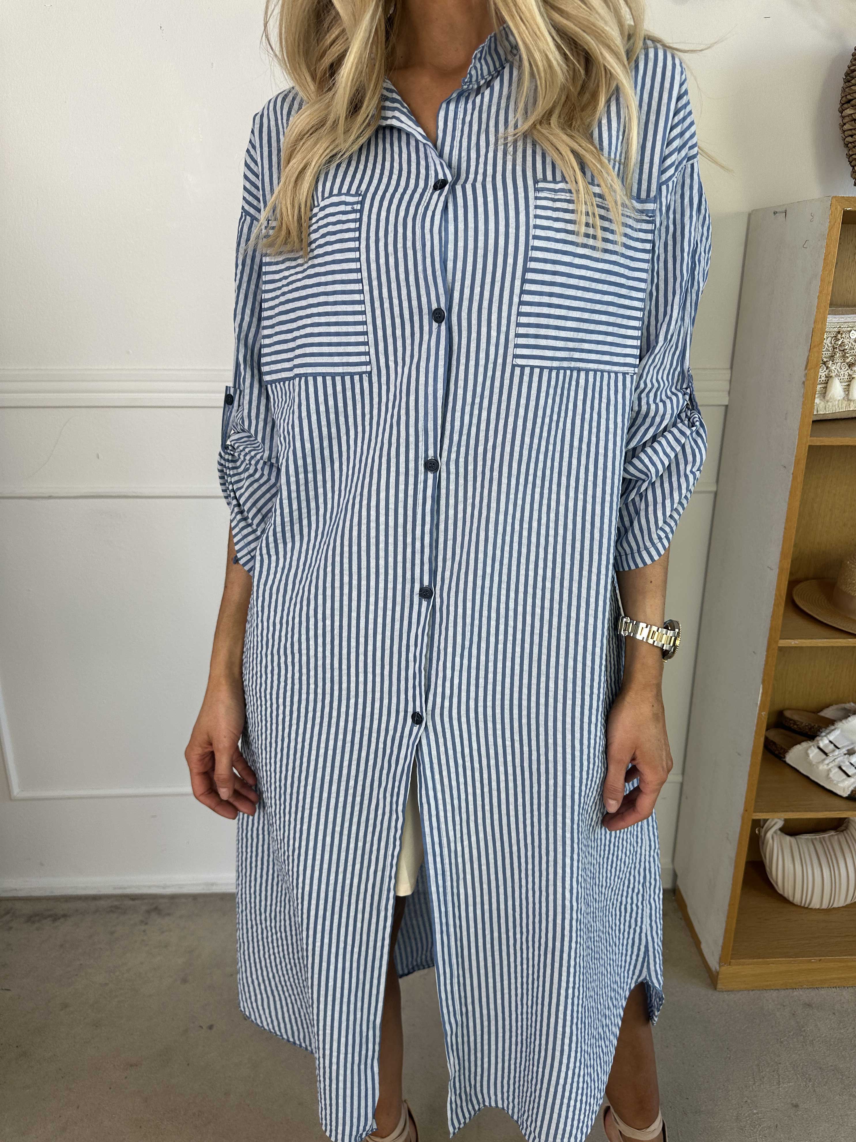 Irena - Långrandig skjorta i ström och vågigt tyg